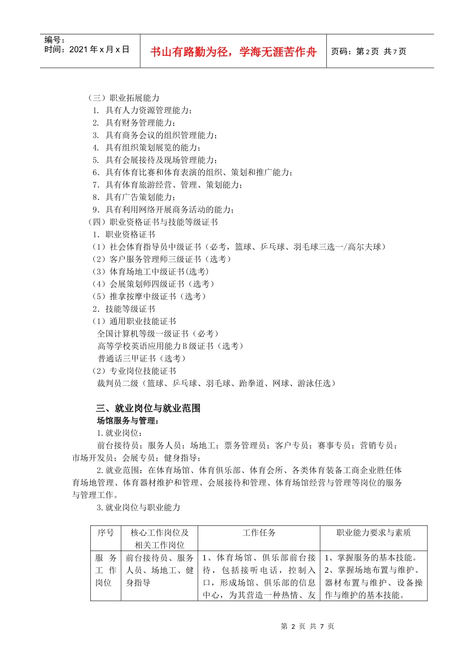 体育服务与管理专业XXXX级人才培养方案_第2页