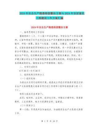 2024年安全生产隐患排查整治方案与2024年安居富民工程建设工作方案汇编