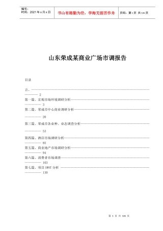山东荣成某商业广场市调报告分析
