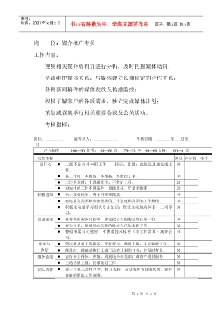 岗位工作内容和年度定性考核指标-媒介推广专员