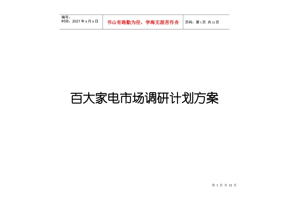 徐州市百大家电市场调研计划方案_第1页