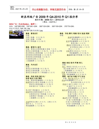 09年q4-10年q1新浪网络广告报价单