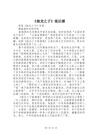 《独龙之子》观后感