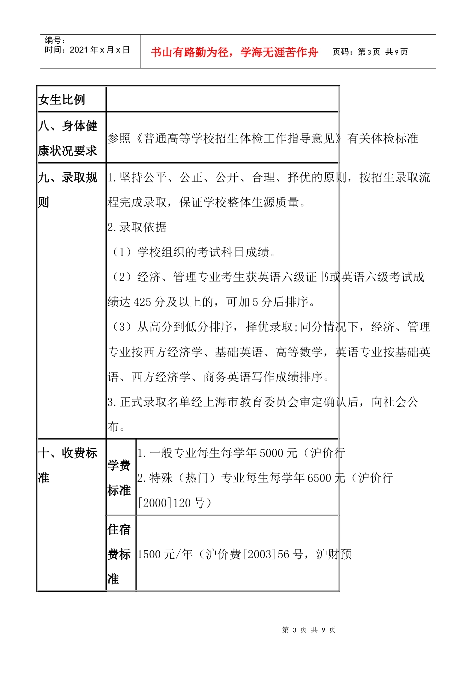上海对外贸易学院XXXX年应届专升本招生章程_第3页