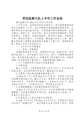 劳动监察大队上半年工作总结