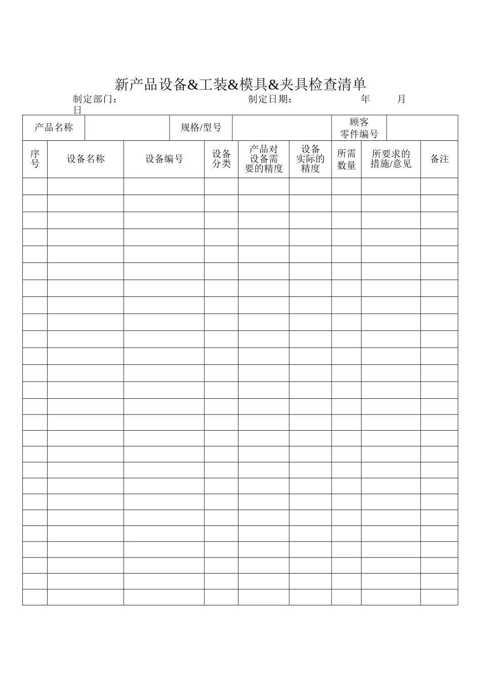 新产品设备&工装&模具&夹具检查清单_第1页