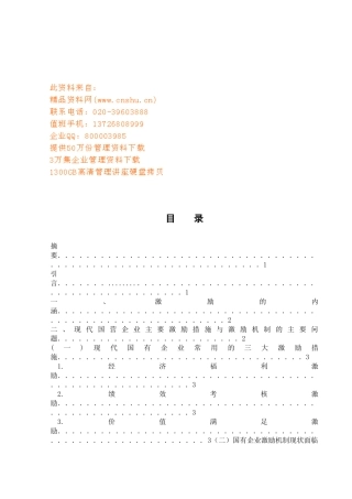 现代国营企业主要激励措施与激励机制