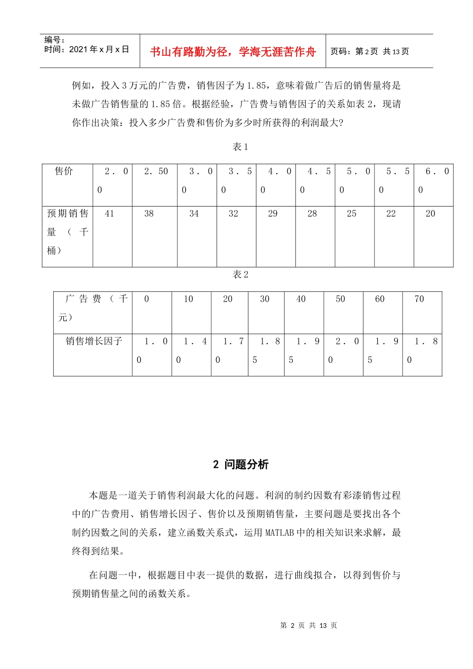 彩漆销售问题的模型分析(matlab)_第2页