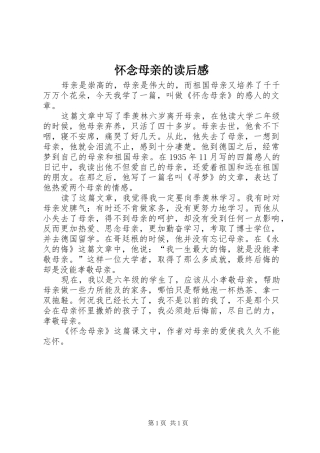 怀念母亲的读后感