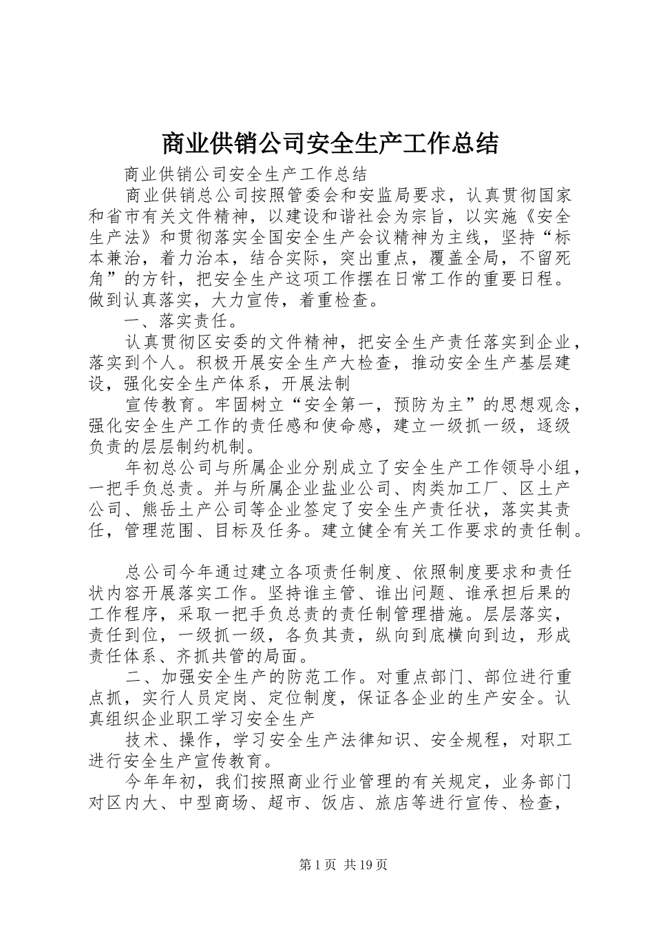商业供销公司安全生产工作总结_第1页
