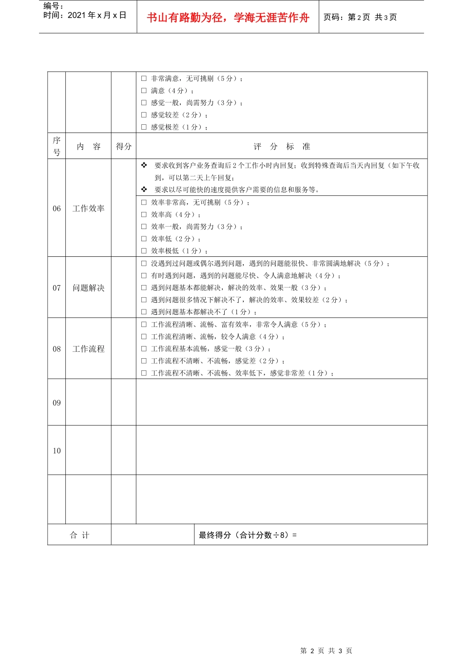 JXB015--XX中心外部客户满意度调查表_第2页