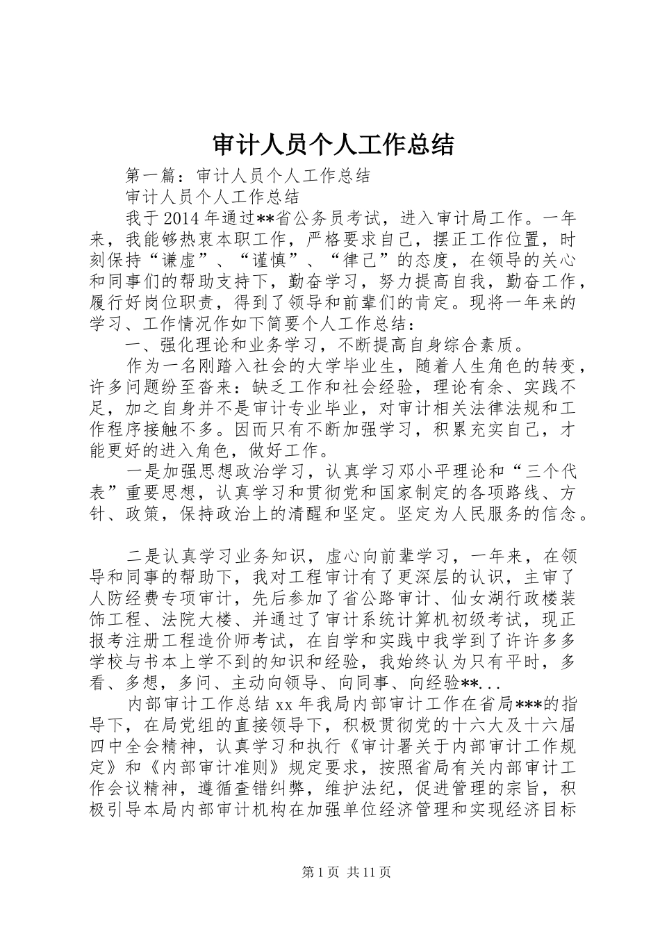 审计人员个人工作总结_第1页