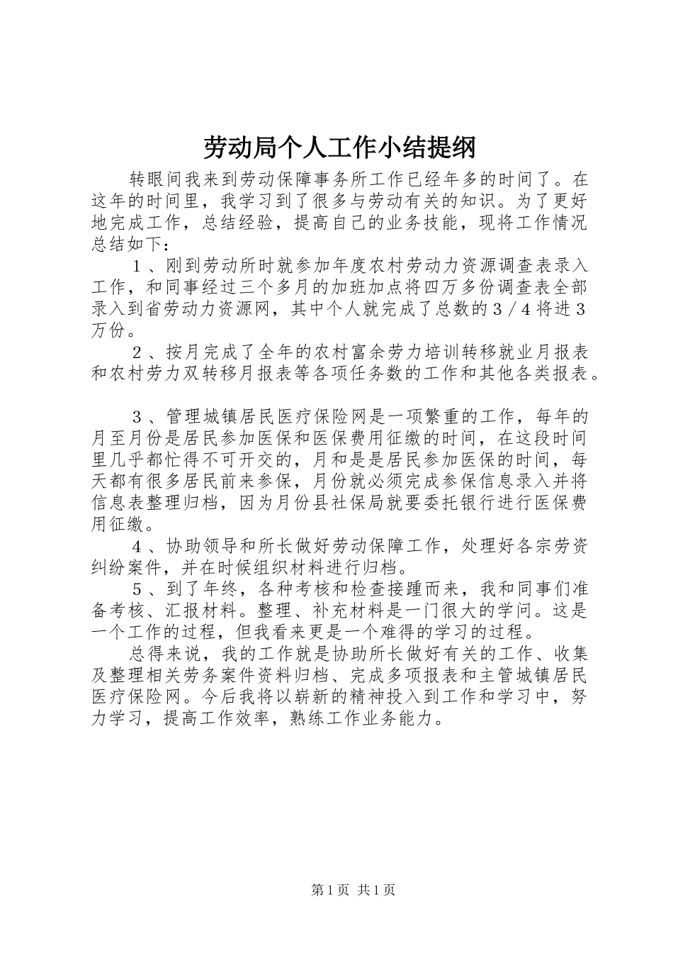 劳动局个人工作小结提纲_第1页