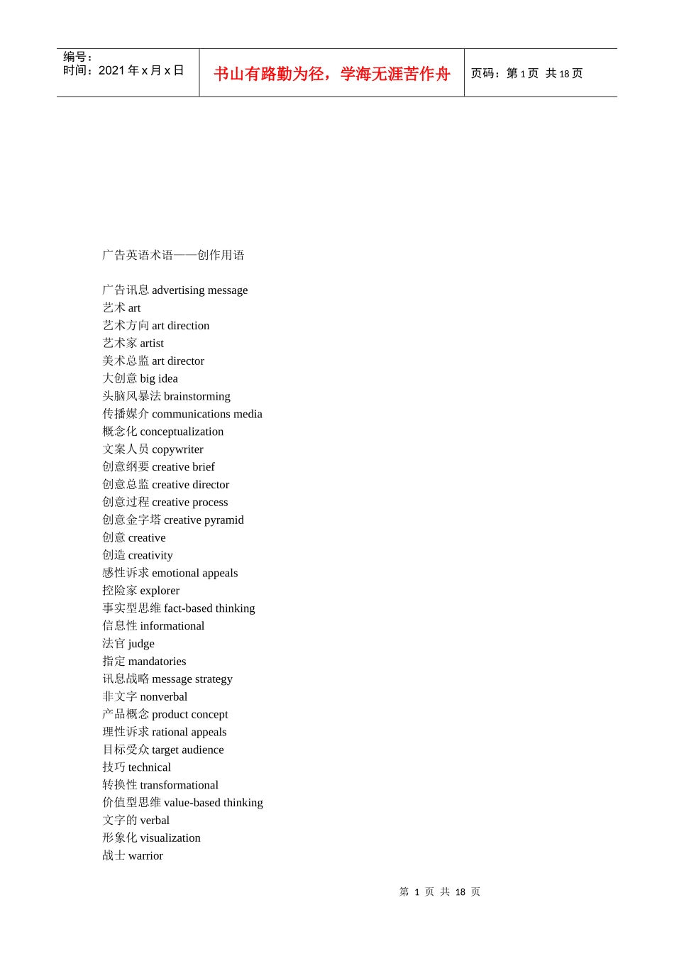 广告英语术语之创作用语_第1页