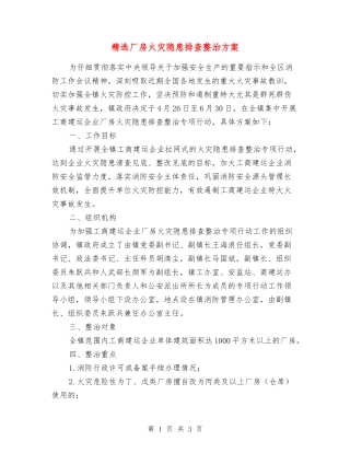 厂房火灾隐患排查整治方案