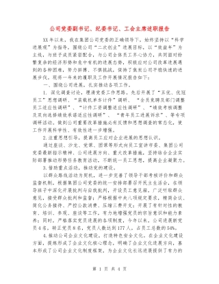 公司党委副书记、纪委书记、工会主席述职报告
