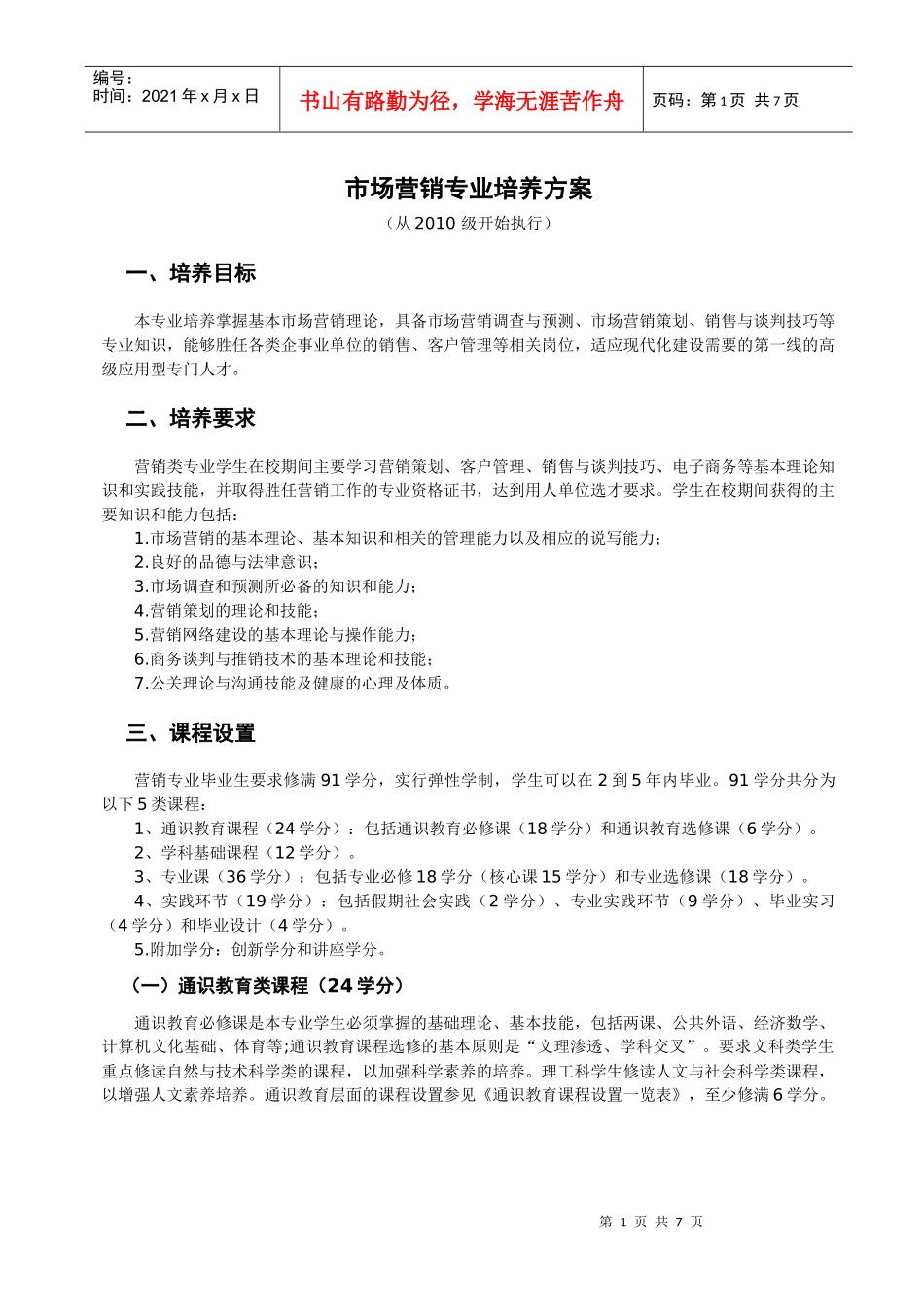 市场营销专业培养方案(专)_第1页