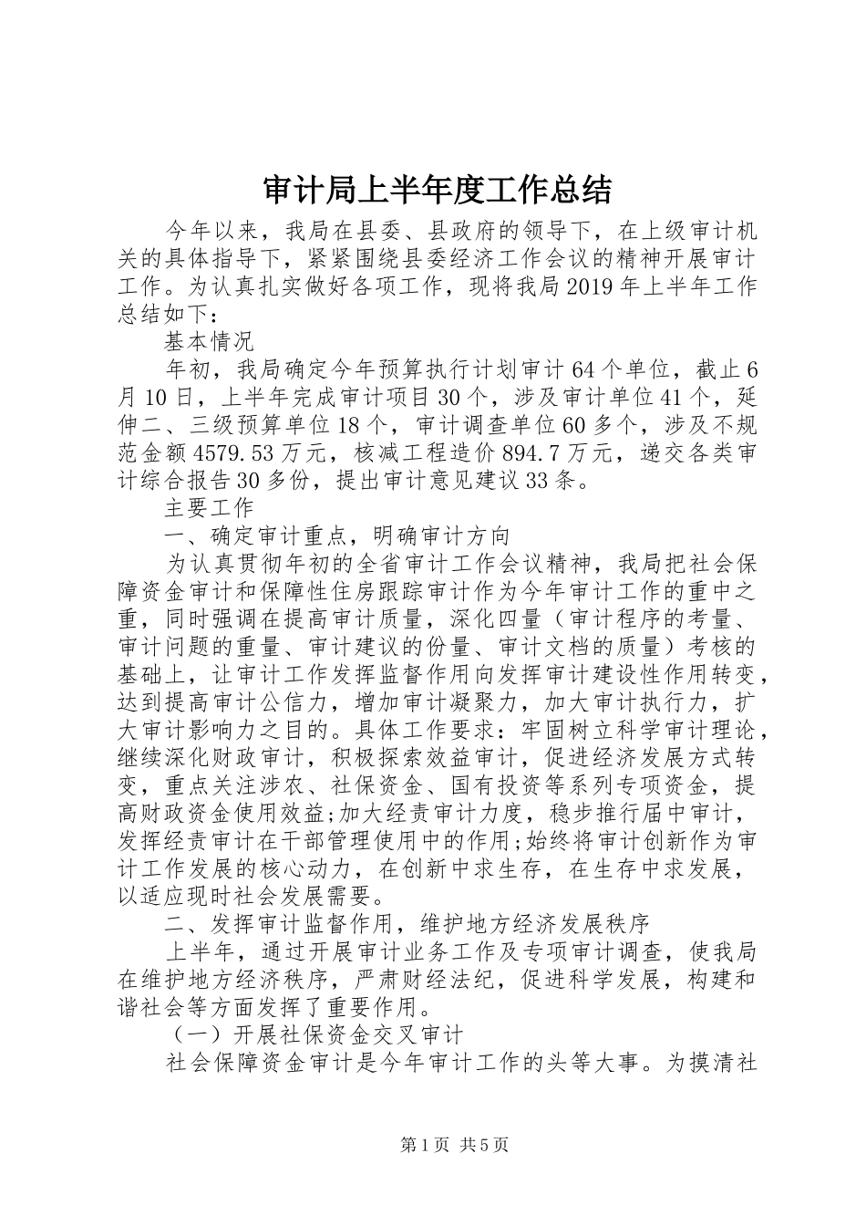 审计局上半年度工作总结_第1页