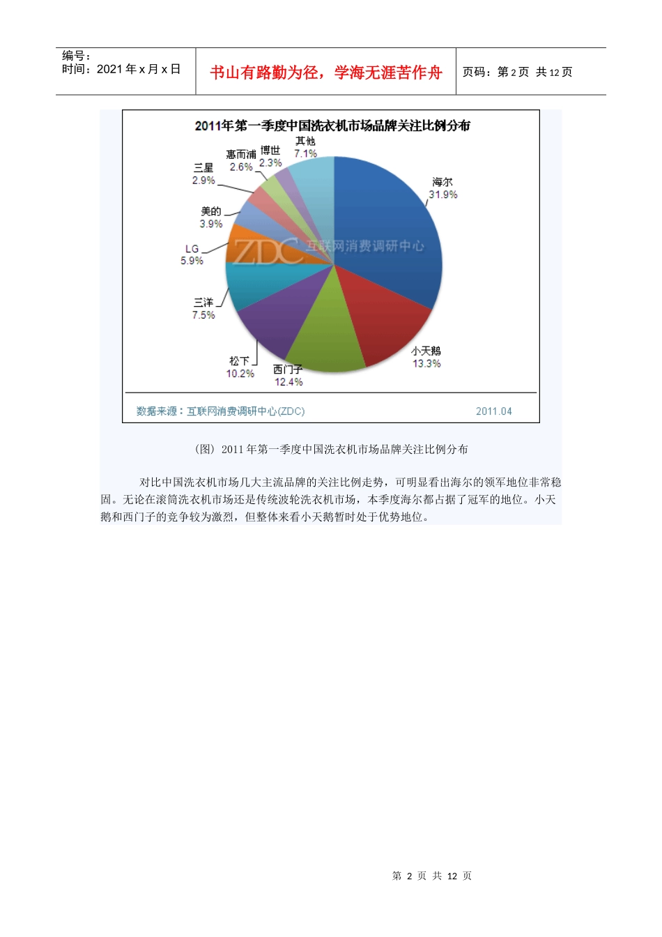 XXXX年第一季度中国洗衣机市场分析报告(简版)_第2页
