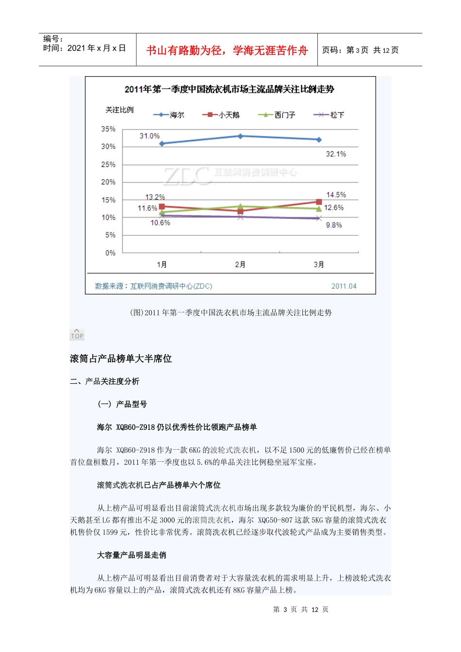 XXXX年第一季度中国洗衣机市场分析报告(简版)_第3页