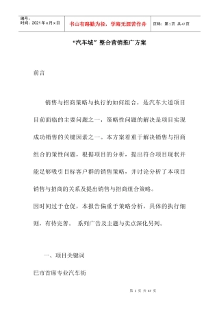 “汽车城”整合营销推广方案