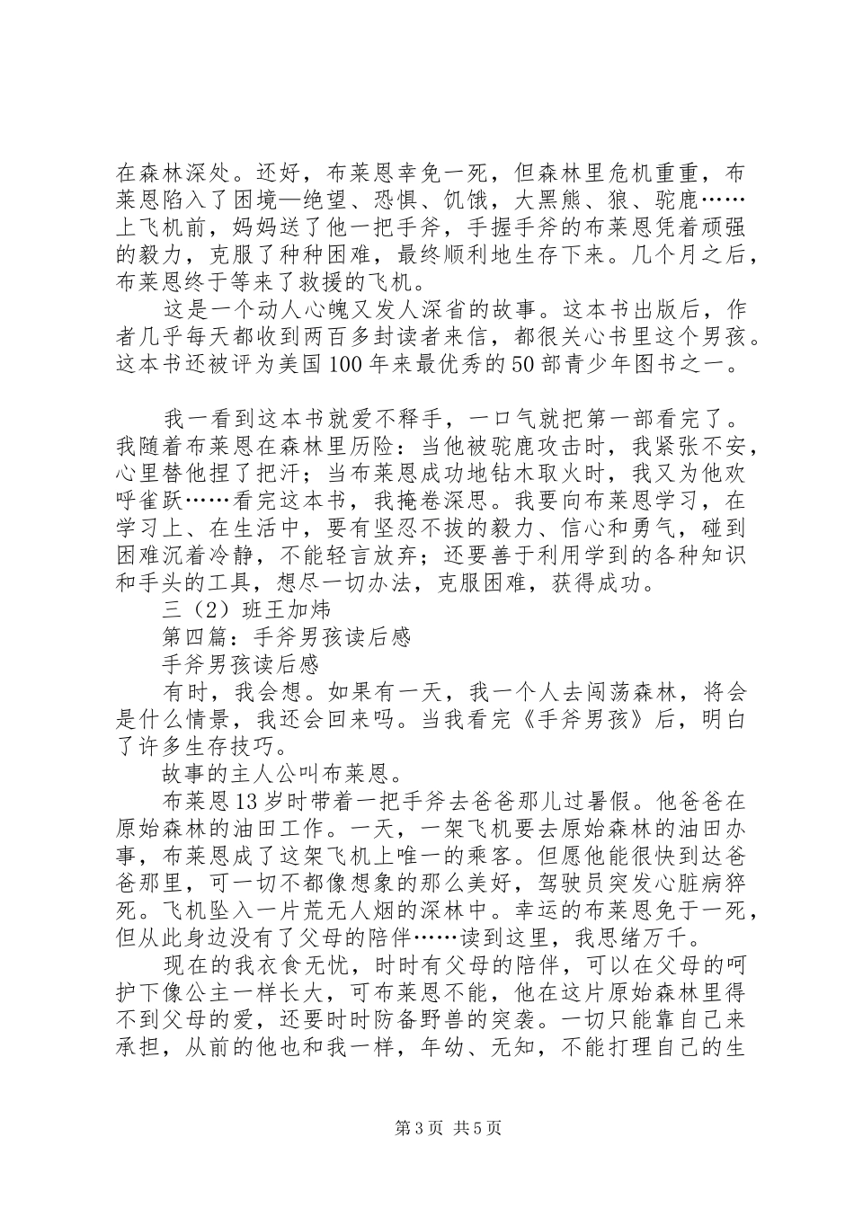 第一篇：《手斧男孩》读后感_第3页