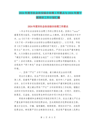 2024年度市社会治安综合治理工作要点与2024年度干部培训工作计划汇编