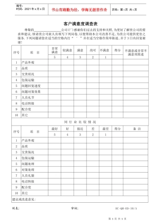 30客户满意度调查表