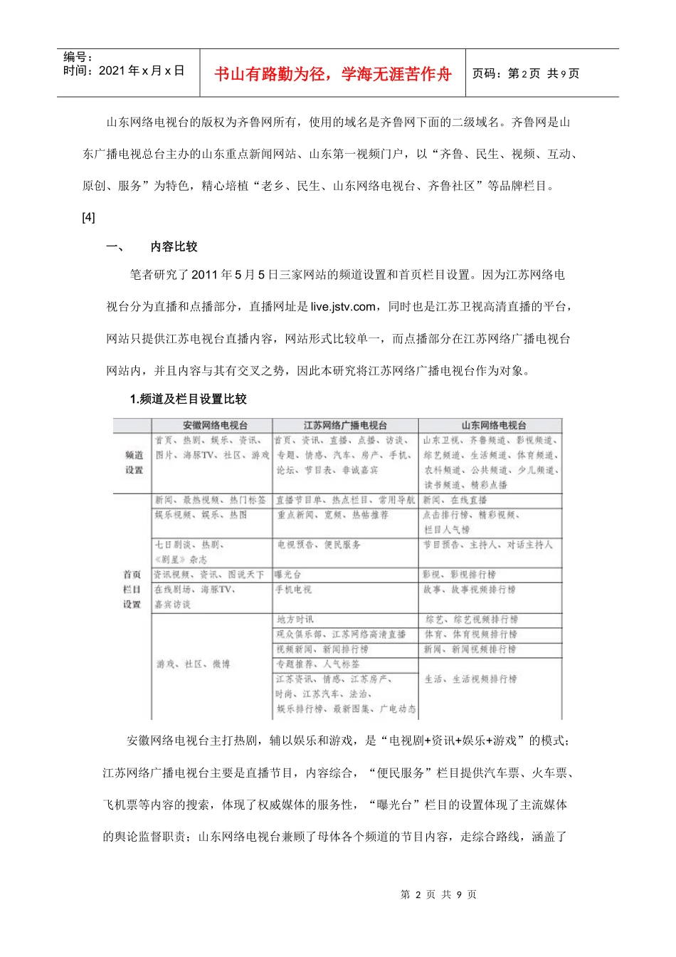 对安徽、江苏、山东网络电视台的比较分析_第2页