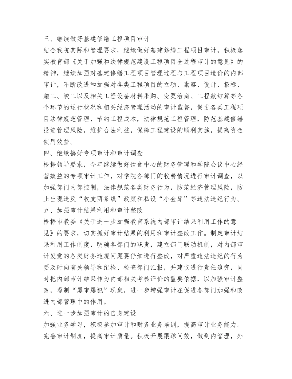 2024年内科护士长年度工作计划与2024年内部审计工作计划范文汇编_第3页
