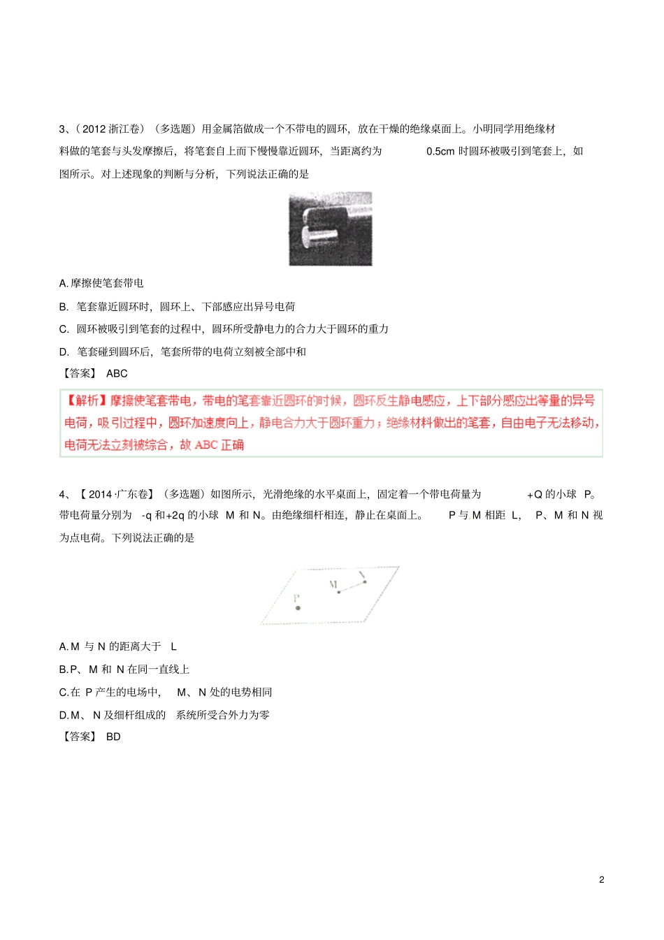 2015年五年高考真题精编——专题20库仑定律、电荷守恒、静电现象_第2页