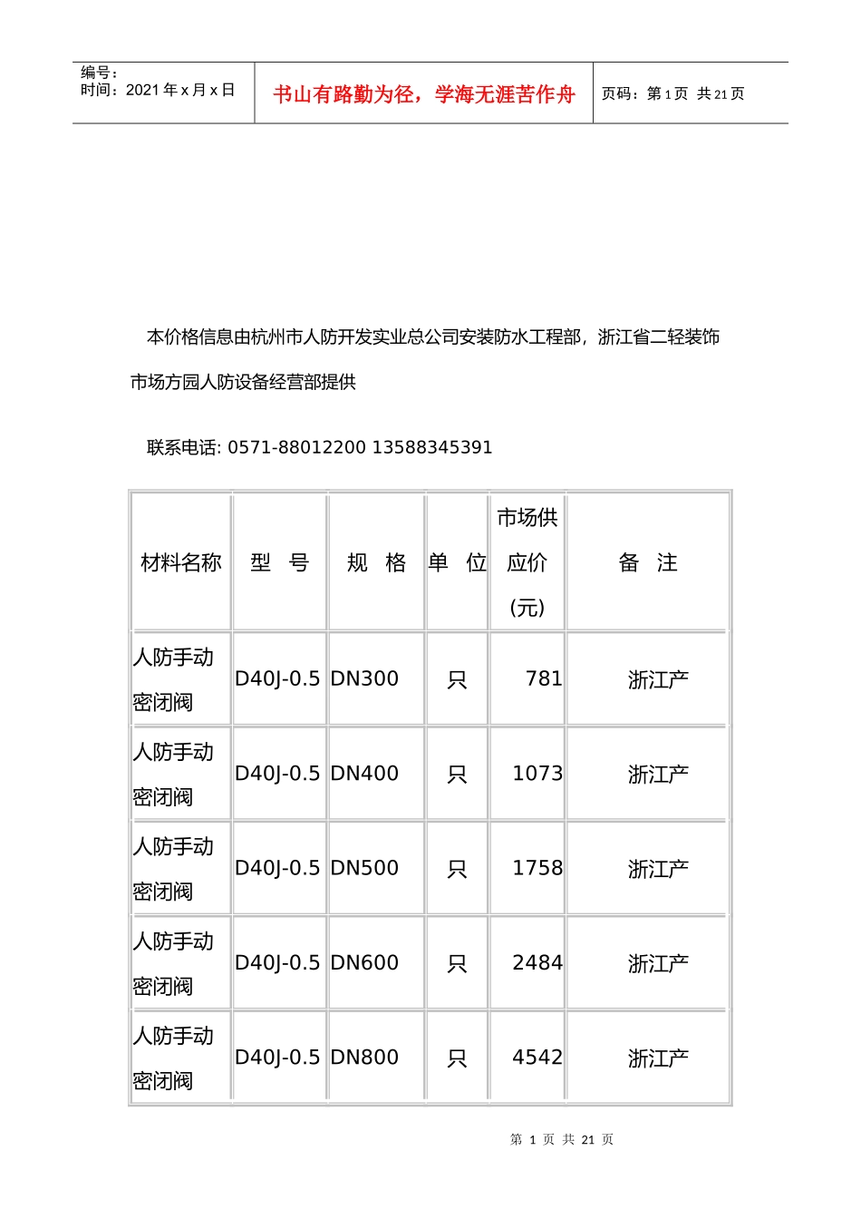 人防材料价格表汇编_第1页