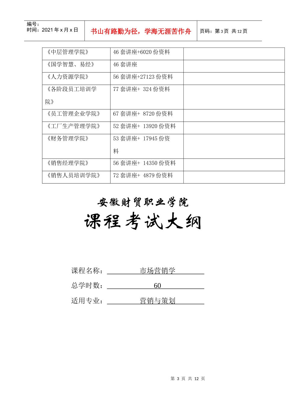 市场营销学课程内容与考核目标_第3页