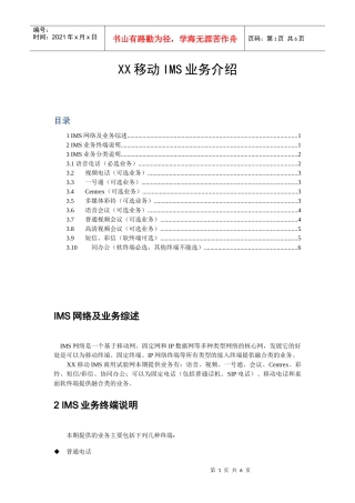XX移动公司IMS网络业务介绍