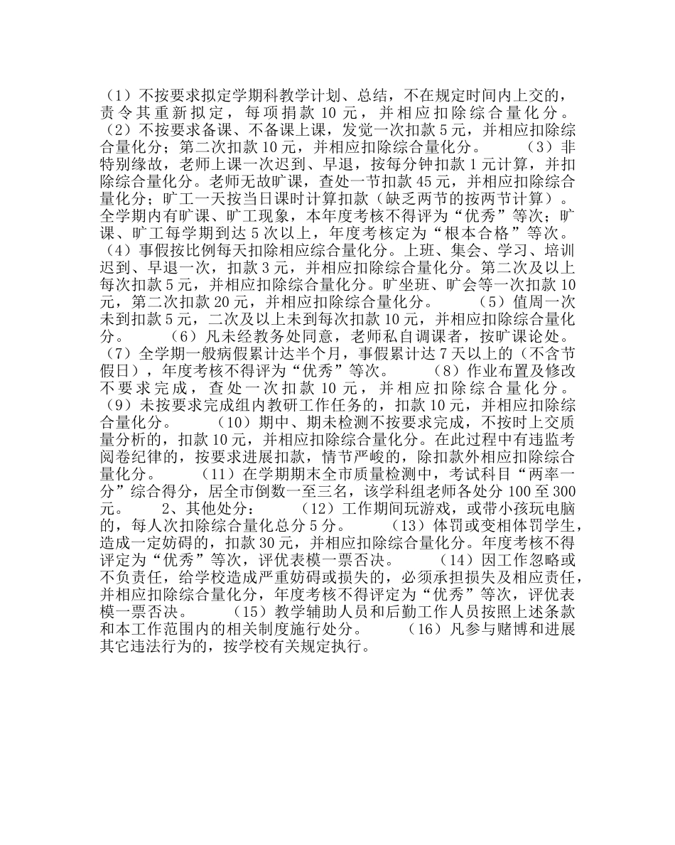 校长办公室范文教育教学工作奖惩方案 _第2页