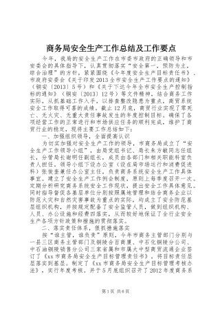 商务局安全生产工作总结及工作要点