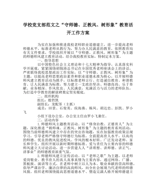 学校党支部范文“守师德、正教风、树形象”教育活动工作方案 