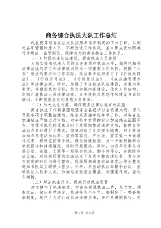 商务综合执法大队工作总结
