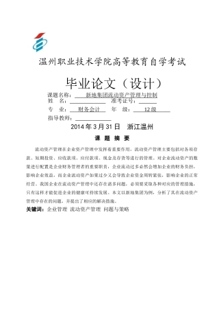 新地集团流动资产管理与控制 