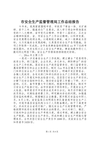 市安全生产监督管理局工作总结报告