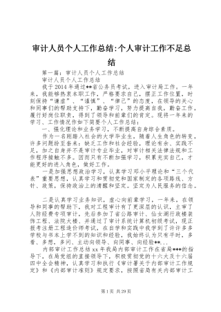 审计人员个人工作总结-个人审计工作不足总结