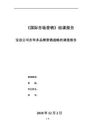 多品牌营销战略 - 国际营销结课报告