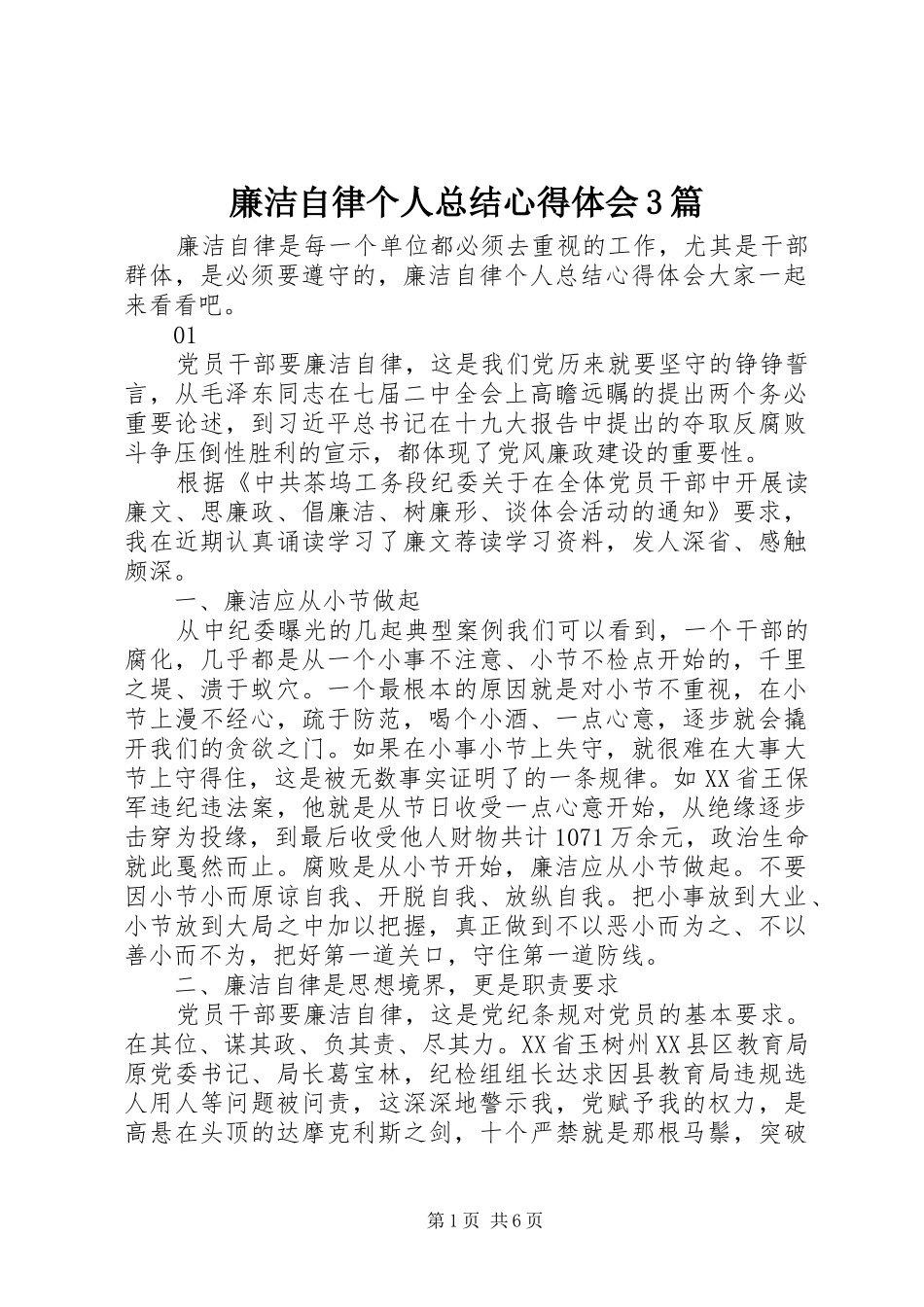 廉洁自律个人总结心得体会3篇_第1页