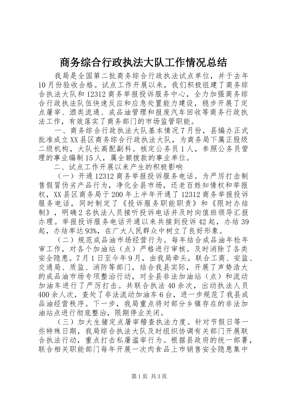 商务综合行政执法大队工作情况总结_第1页