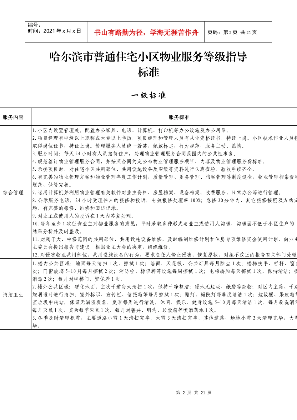 哈尔滨市普通住宅小区物业服务定价成本表_第2页