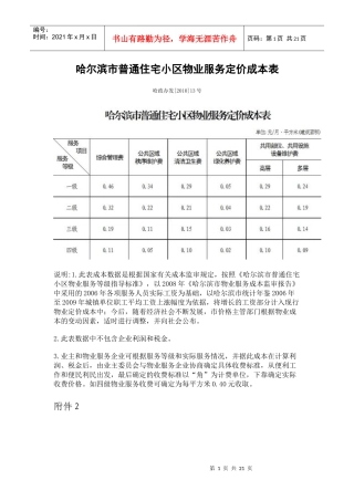 哈尔滨市普通住宅小区物业服务定价成本表