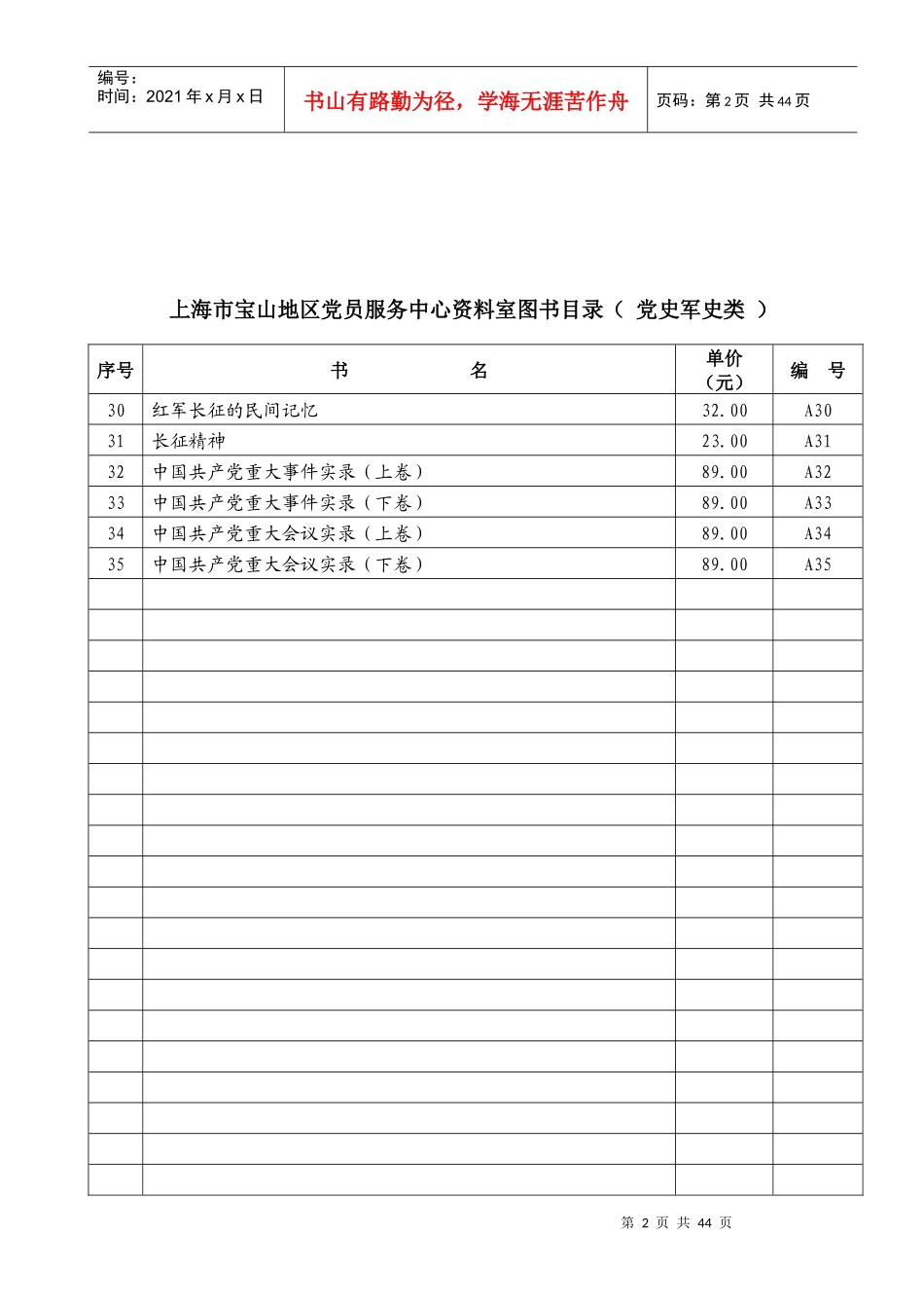 上海市宝山地区党员服务中心资料室图书目录（）_第2页