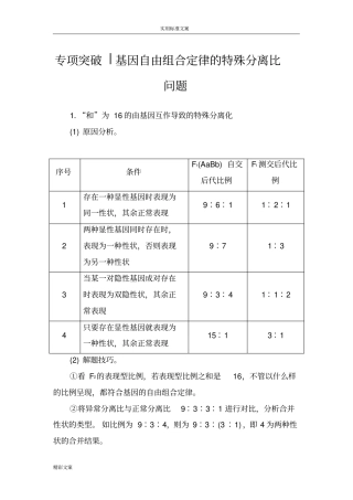 专项突破基因自由组合定律得特殊分离比问题