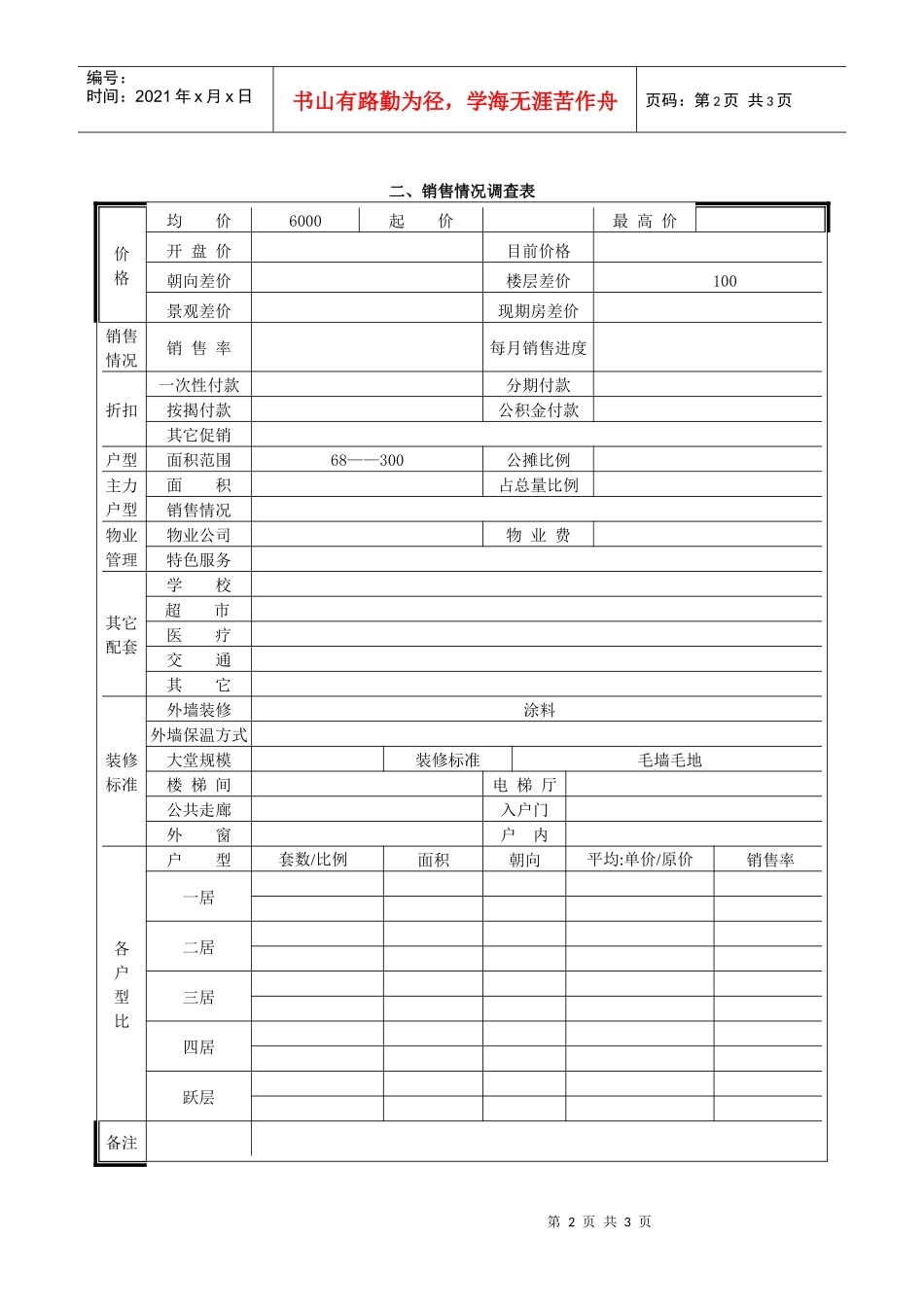 君泰风尚国际市场调查表_第2页