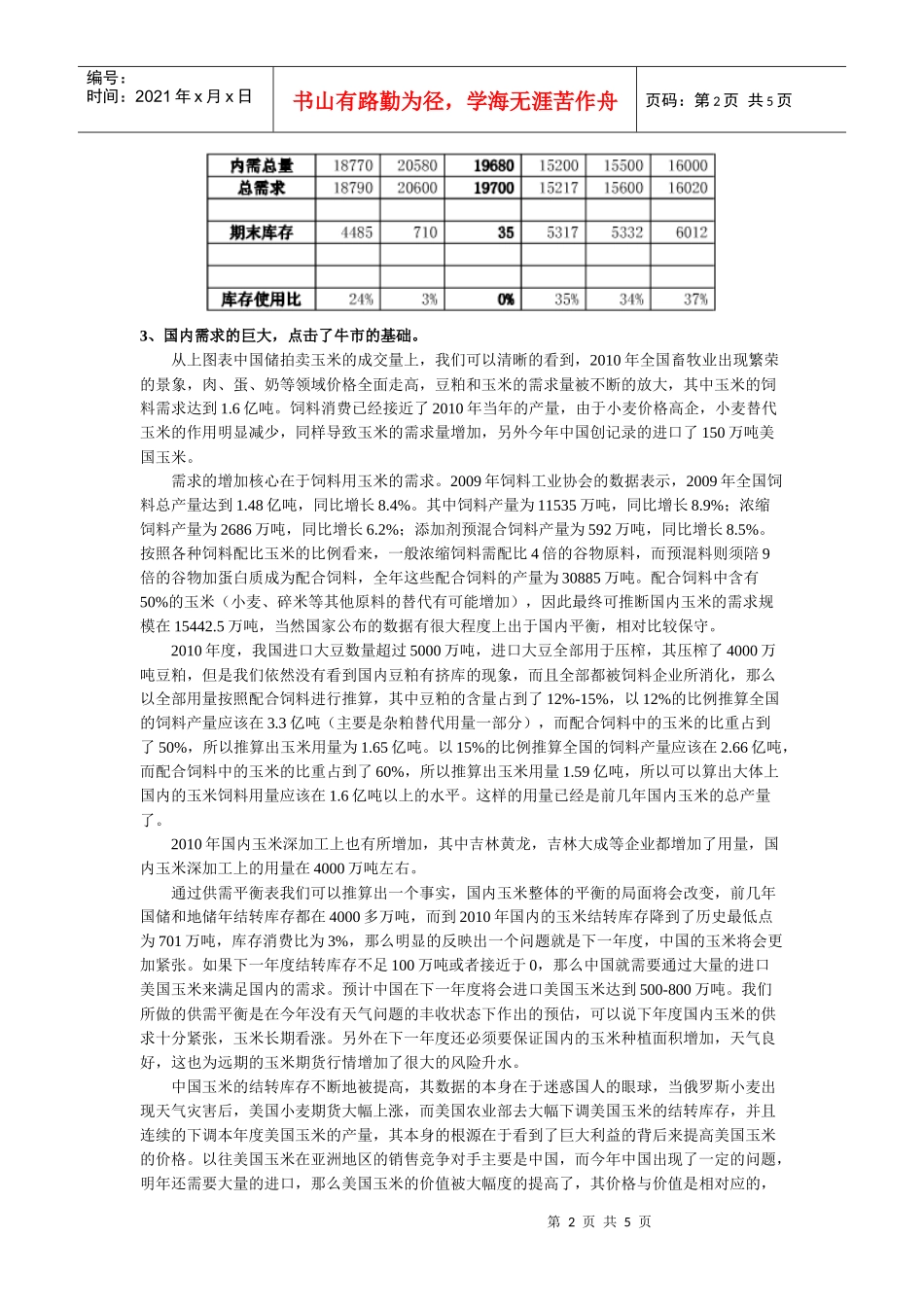 XXXX年玉米市场供求形势分析及价格展望_第2页